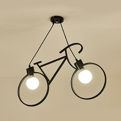 2-Light Hanging Ceiling Light Contemporary Style Bicycle Shape Metal Suspension Pendant