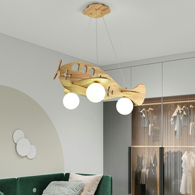 3-Light Chandelier Lighting Contemporary Style Airplane Shape Wood Hanging Light