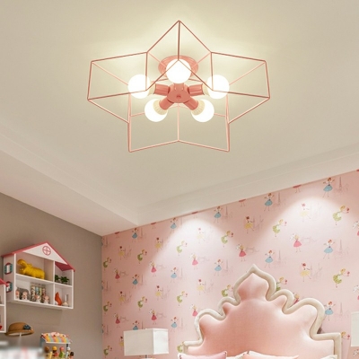 5 Lights Metal Flush Mount Ceiling Fixture Modern Macaron Close to Ceiling Lamp for Bedroom