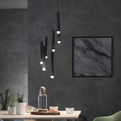 Black Flute Hanging Pendant Lights Modern Style Metal 1-Light Down Lighting