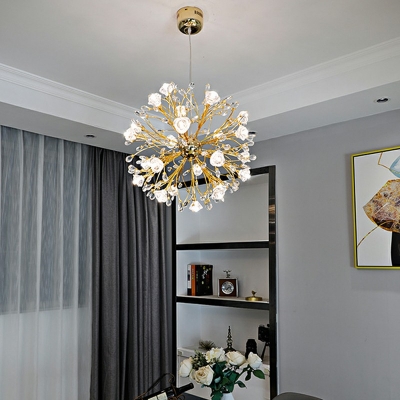 Crystal Sphere Chandelier Light Modern Style 18 Lights Chandelier Light Fixtures in Gold