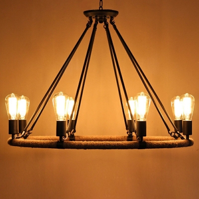 Hanging Light Kit Modern Style Hemp Rope Pendant Lighting for Living Room