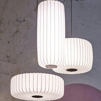 Modern Style Cylinder Hanging Light Fixtures Silk 1 Light Hanging Lamp Kit in White