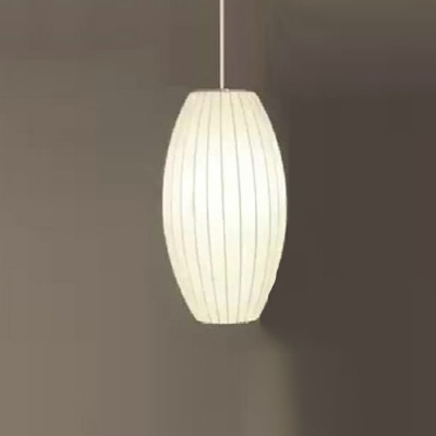 Modern Style Drum Hanging Light Fixtures Silk 1 Light Hanging Lamp Kit in Beige