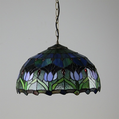Tiffany Style Dome Pendant Light Glass 1 Light Pendant Lighting in Green