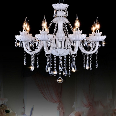 White With Clear Glass Balls Chandelier Lamp European Style Beveled Crystal 8 Lights Chandelier Light Fixture