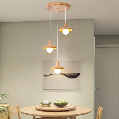 1-Light Pendant Lighting Fixtures Minimalism Style Cone Shape Wood Hanging Ceiling Light