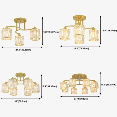 6-Light Semi Flush Chandelier Traditional Style Cylinder Shape Metal Ceiling Mounted Fixture