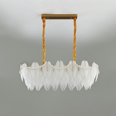 8-Light Island Lighting Modernist Style Feather Shape Glass Ceiling Pendant Light