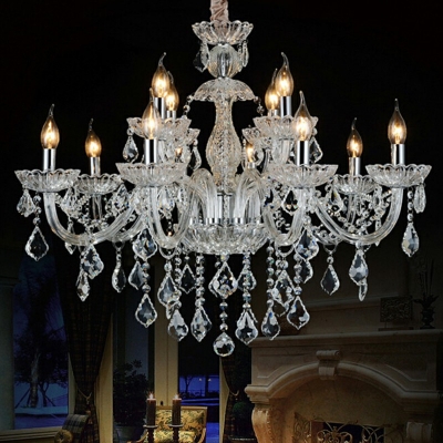 8 Lights Candle Chandelier Lighting Fixtures European Style K9 Crystal Chandelier Lamp in Beige