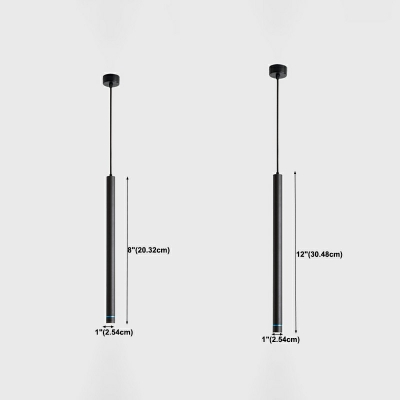 Black Tube Hanging Pendant Lights Modern Style Metal 1-Light Pendant Light Kit