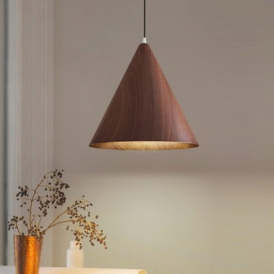 Cone 1 Light Hanging Pendant Light Wood Modern Down Mini Pendant for Living Room