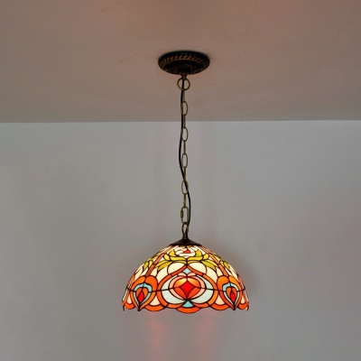Glass Dome Ceiling Hanging Pendant Lights Tiffany Style 1 Light Ceiling Pendant Lamp in Red