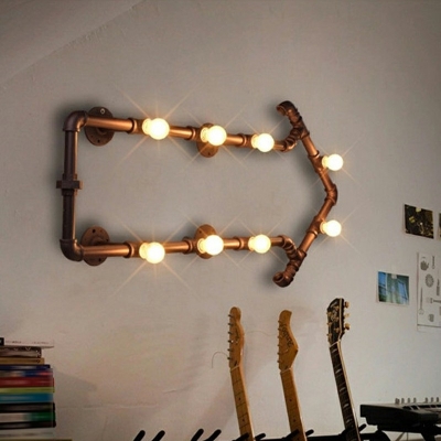 Industrial Loft Style 8-Bulb Pipe Wall Sconce Lamp Fixture Wrought Iron Wall Mounted Light for Bar