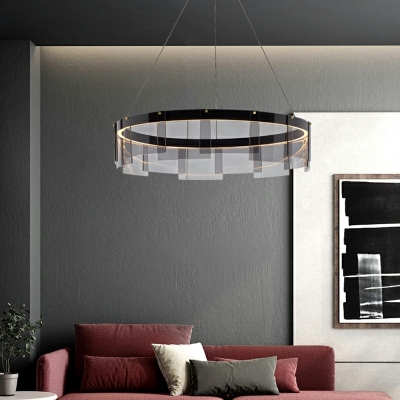 Metal and Glass Suspended Lighting Fixture Led Basic Modern Chandelier Pendant Light for Bedroom