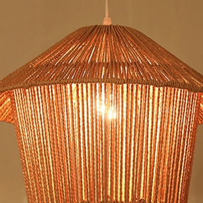 Modern Style Cone Pendant Light Fixtures Rattan 1 Light Pendant Lighting in Beige