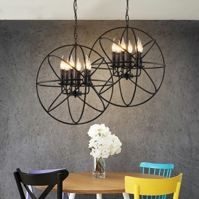 Modern Style Metal Cage Chandelier Light Fixture Metal 8-Lights Chandelier Lighting in Black