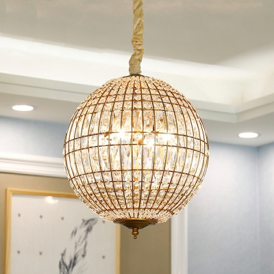 Modern Style Orb Ceiling Chandelier Crystal Prisms 3-Lights Chandelier Lighting in Gold