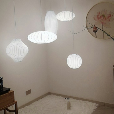 Silk Oval Down Lighting Pendant Modern Style 1-Light Hanging Ceiling Light in Beige