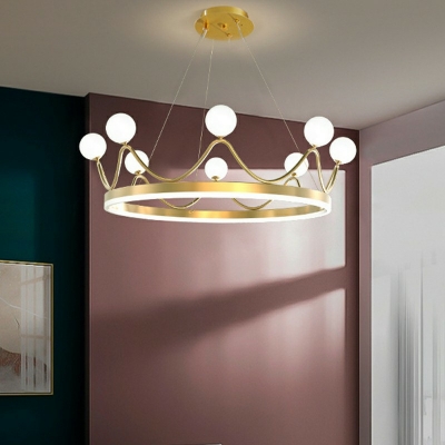 Multi Lights Hanging Lamp Kit Minimalist Style Crown Shape Metal Chandelier Light