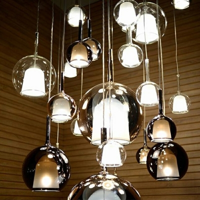 Copper Spherical Pendant Lights Modern Style Mirror Glass 1 Light Pendant Light Fixture