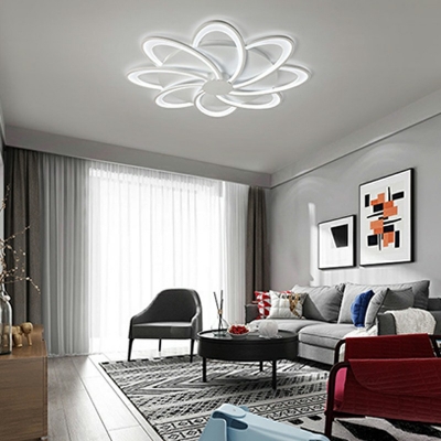 White Flower Flush Ceiling Light Contemporary LED Flush Lighting for Living Room