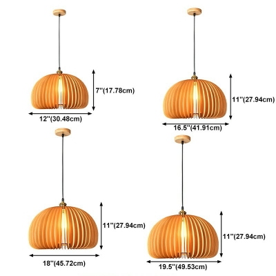 1-Light Pendant Lights Contemporary Style Dome Shape Wood Hanging Lamps