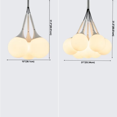 3-Light Chandelier Lighting Contemporary Style Ball Shape Glass Ceiling Hung Fixture