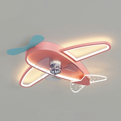 4-Light Flushmount Lighting Kids Style Airplane Shape Metal Remote Control Stepless Dimming Ceiling Mounted Light