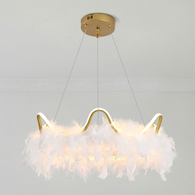 Feather White Suspended Lighting Fixture Modern Chandelier Pendant Light for Living Room