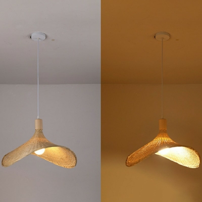 Modern Hat-Liked Pendant Lights Bamboo 1-Light Pendant Ceiling Lights in Natural