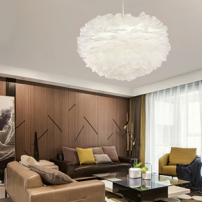 White Feather Hanging Light Fixtures Modern Chandelier Pendant Light for Living Room