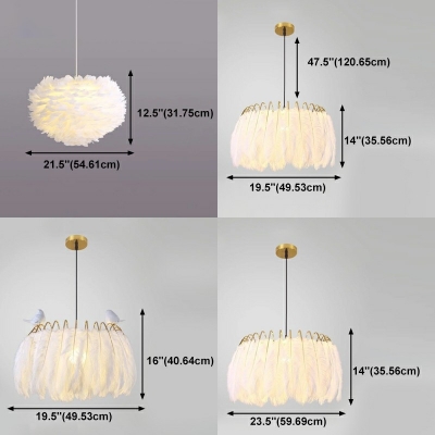 White Feather Pendant Lights Modern Chandelier Lamp for Living Room