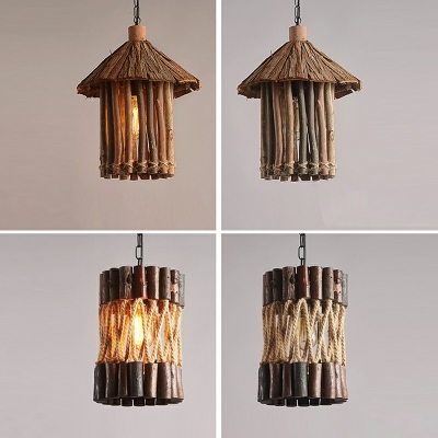 Wood Pendant Light Fixture Asia Style Single Light Hanging Ceiling Light