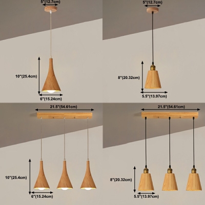 1-Light Suspension Pendant Minimalistic Style Cone Shape Wood Hanging Ceiling Lights
