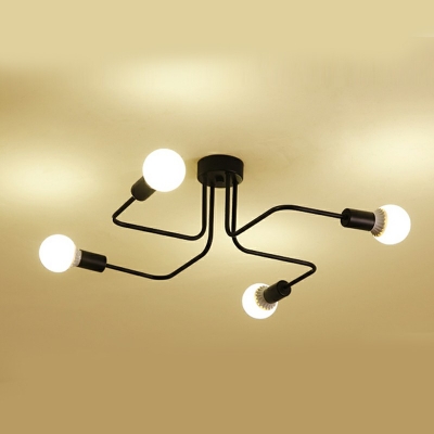 6 Lights Sputnik Flush Mount Ceiling Light Modern Style Metal Flush Light Fixtures in Black