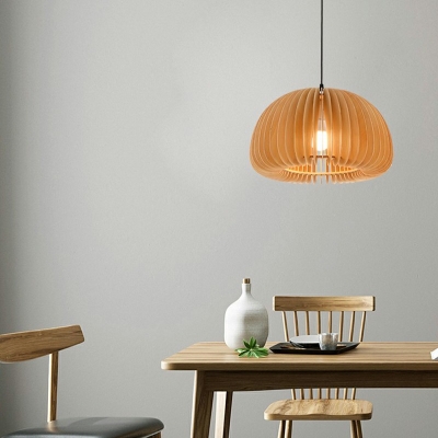 1 Light Wood Drum Ceiling Pendant Light Modern Suspension Light for Dinning Room