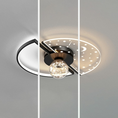 3 Lights Circular Flush Light Fixtures Modern Style Glass Flush Mount Lights in Black