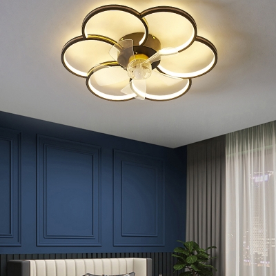Contemporary Ceiling Fan Lighting LED Metal Semi Flush Mounted Lamp for Bedroom