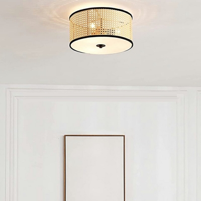 Drum Flush Mount Ceiling Lighting Fixture Modern Asian Close to Ceiling Lamp for Bedroom