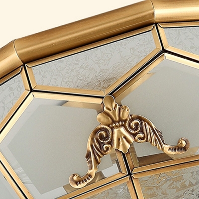Glass Bowl Ceiling Lamp Hotel Foyer Elegant Style Flush Light in Brass