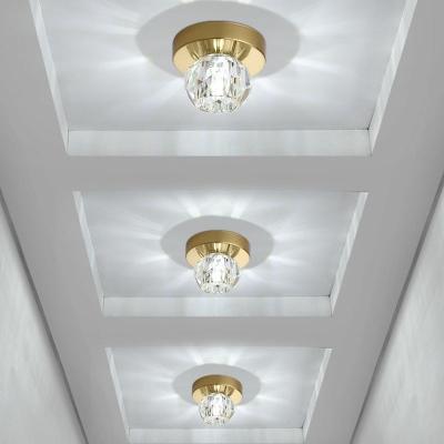 Gold Flush Ceiling Light Fixtures Globe Shade Simplicity Crystal Flush Mount Lamp