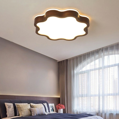 Walnut Flush Mount Ceiling Light Cloud Shape LED Ceiling Light for Bedroom