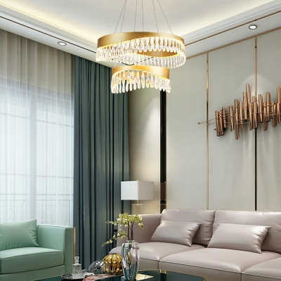 1-Light Chandelier Light Minimalism Style Ring Shape Metal Third Gear Hanging Lamps