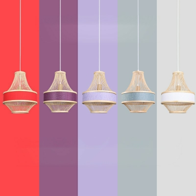 Contemporary Cage-Like Pendant Lights Bamboo 1-Light Pendant Ceiling Lights