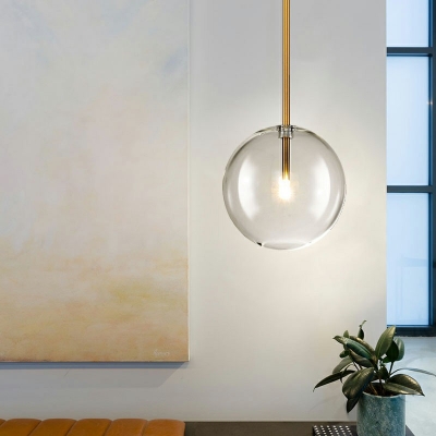 Modern Style Spherical Ceiling Pendant Light Glass 1-Light Pendant Light Fixtures in Clear