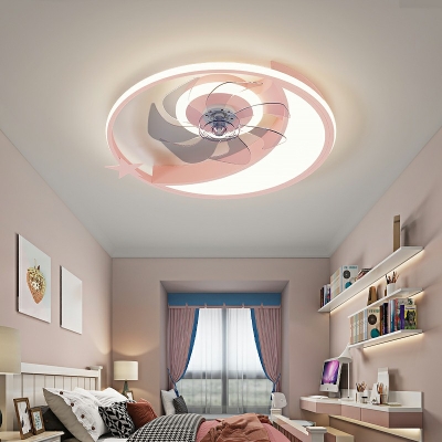 Moon Ceiling Fan Light Modern Metal Remote Control Stepless Dimming 3-Light LED Ceiling Fan for Kid’s Room