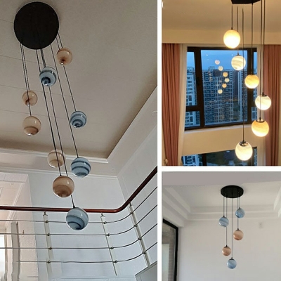 Spherical Pendant Lighting Modern Style Glass 5-Lights Hanging Pendant Lights in Blue