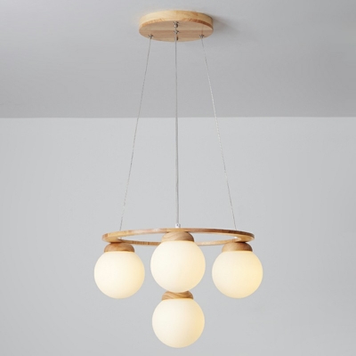 Wood Chandelier Lighting Contemporary Style Geometry Shape Wood Hanging Light