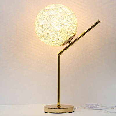 1-Light Globe Table Light Modern Rattan Macaron Night Table Lamps for Bedroom